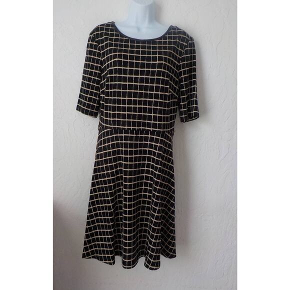 Connected Apparel Women 8 Black Squares Knit Dress Fit Flare Half Sleeve Keyhole - Picture 11 of 11